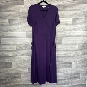 Woman Within Wrap Maxi Dress Women's 14/16 Medium Purple Tie Waist Short Sleeve